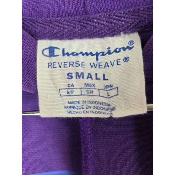 Vintage Champion Reverse Weave Purple Hoodie Sweatshirt Spell Out Logo Men Small - Picture 4 of 8